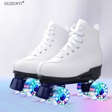 슈즈 브레이크 장착 남녀 공용 입문용 탈부착 바퀴 성인, 화이트 가죽+글리터 휠+무료 가방, 1개