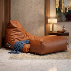 LINU리누 가죽 빈백스툴 세트 빈티지 비건레더 야외 방수 이지클린 EPP, 브라운