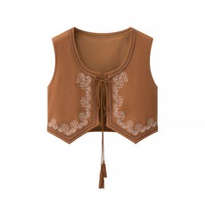 가을용 자수 조끼 여성용 아우터 상의