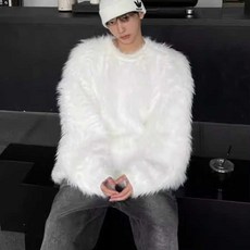 남자 블랑 앙고라 긴팔 니트 제품 모헤어 라운드 니트