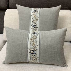 新中式風亞麻靠墊純色沙髮靠背護腰靠枕含芯臥室抱枕套長方形腰枕枕頭 抱枕 沙發枕頭, 新中式亮藍,40*60枕套+優質芯