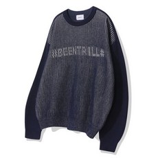 빈트릴 자가드 로고 투톤 니트네이비_BA243KT002NV 2601190