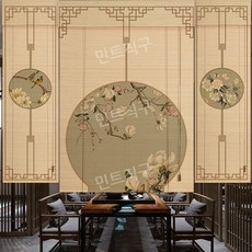 동양화 롤스크린 산수화 대나무발 민화 전통 그림 대형 커튼 가리개 블라인드