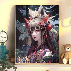 페인팅 DIY 세트 여우와 소녀 액자 그림그리기 모음 유화 그림 색칠 취미 명화그리기 캐릭터 장식화 벽걸이 개업/이사 선물, H1138, 30*40cm