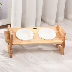 테넷 반려동물 원목식기세트 높이조절 식탁 도자기 밥그릇 2구, 1개, 원목색