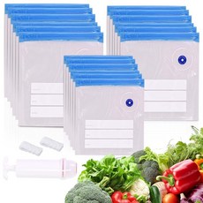 넥슬레브백 21개 3사이즈 진공 지퍼 씰러 요리 냉동고 안전 전자레인지 난방 보관 위한 핸드 펌프 씰링 클립이 포함된 재사용 가능한, 8"X9"&10"X11"&10"X13.5" 21PCS