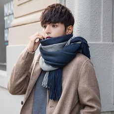 雙色保暖流蘇情侶圍巾 - 女用男用聖誕交換禮物披肩