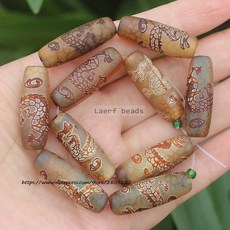 티벳 염주 1 조각 천연 마노 약 10x30mm 붉은 갈색 고대 티베트 Dzi 비즈 DIY 쥬얼리 만들기 용