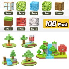 我的世界磁力積木玩具激發創意培養空間概念, 玫红色 露营风光-100块+3个人仔, 1個