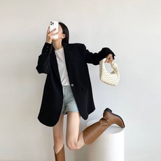 Yellwell여성 오버핏 블랙 자켓 봄가을 데일리 하객룩 출근룩 코디용 숏 재킷mxl