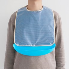 아띠꼴로 어르신 턱받이 환자용 식사 앞치마 환자 노인 성인 요양원 병원 방수 턱받침, 체크블루L, 1개