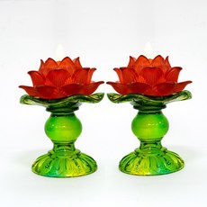 新韻傳音 蓮華心燈二入套組 (共七色可選) 蓮花造型電子蠟燭 蓮花燈 供佛燈 佛具用品 LED燈, 1個, 紅色