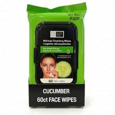 Global Beauty Care Cucumber 메이크업 리무버 물티슈 - 민감한 피부를 위한 부드러운 데일리 페이셜 클렌징 수분 공급 및 진정 방수 제거 여행 친화적 120, 오이, 60개입(1개)