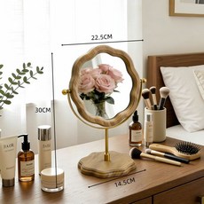 復古實木旋轉化妝鏡 簡約桌面梳妝鏡 高清家用臥室鏡子, 【實木框架/高清鏡面】丁香褐色-金色支架