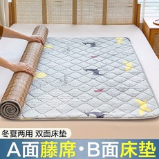 冬夏兩用藤編軟牀墊雙面單人學生宿舍裸睡席子家用可摺疊藤席涼蓆, 動物森林【牀墊涼蓆-冬夏兩用】【A面藤席-B面牀墊】