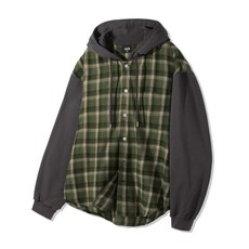 트릴리온 TRILLION 스웨트 믹스 후드 오버핏 플레이드 체크 셔츠 (KHAKI) TRFSH15KH 119913