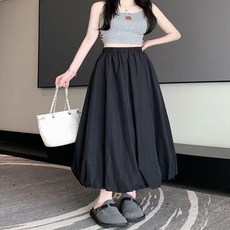 여성 2컬러 허리밴딩 밑단 벌룬 러블리 포켓 롱스커트_WFJGRAU