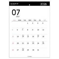 아이씨엘디자인 월간 캘린더 플래너 2026, 혼합색상, 1개
