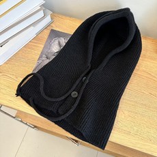針織圍脖帽 保暖帽, 黑色, 1個