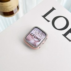 Apple Watch 硬殼保護殼 鑲鑽設計 適用於iwatch, 1個, 【單排鑽】粉色銀邊,45mm適用7/8代