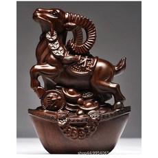 黑檀木雕刻十二生肖擺件 工藝品, 黑檀木羊 整木精雕