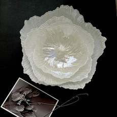 歐式花朵造型水晶玻璃盤 珠光白 家用零食托盤, 珍珠白花朵盤三件套大中小三個, 1個