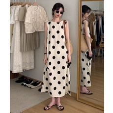 M~3XL 여성 여름 민소매 도트 무늬 롱 원피스 떙떙이 원피스 빅사이즈