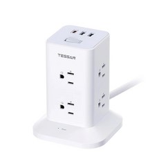 TESSAN 桌上型三孔充電延長線 TPS03-US-PD, 白色, 1個, 1.8m