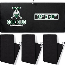 Batiyeer 캐디 골프 타월 3팩 여름 선물 대형 캐디 타월 가방용 와플 패턴 카라비너 클립 포함 흡수력이 뛰어난 골프 장비 남성용 블랙 45.7 x 101.6, Batiyeer 3 Pack Caddy Golf Tow, Black