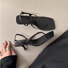 슬림소녀 여성 여름 블랙 굽 스트랩 조리 슬리퍼 스틸레토 스퀘어 샌들