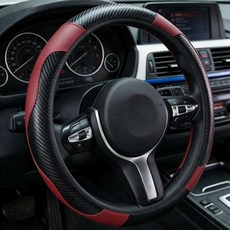 럭셔리 탄소 섬유 패턴 핸들 커버 블랙 및 와인 레드 38.1cm(15인치) 범용 자동차 SUV용 프리미엄 탄성 스포츠 랩 (블랙/버건디 카본), 럭셔리 탄소 섬유 패턴 핸들 커버, 블랙 및 와인 레드