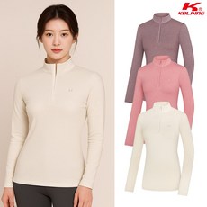 콜핑 여성 멜란지 스트라이프 보온 등산 긴팔 반집업 티셔츠 KSC043TT0W