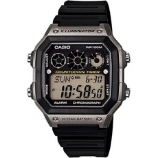 Casio 카시오 AE-1300WH 시리즈 | 시계 남성 디지털 워치 블랙 1/100 SEC Stopwatch 9 Interval Timers LED Light 100M WR