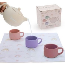 어린 소녀 유아를 위한 세탁 가능한 천 냅킨이 포함된 진베어 실리콘 플레이 키친 티 세트 1-3 무독성 깨지지 않는 유아용 목욕 장난감 12개월 이상 아이보리 핑크 모브 라일락, Ivory/Pink/Mauve/Lilac