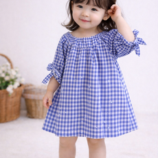 여아 블루체크이지원피스