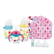 寶寶口腔組(玻璃或PP奶瓶2入 德國寬口徑圓型矽膠奶嘴-M兩入 訓練杯 防水圍兜3入 口腔清潔指套), 1個, PP