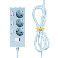 파워존 웨이브 고용량 개별스위치 멀티탭 과부하차단 3구 멀티콘센트 전기코드 50cm 1.5m 3m 5m 7m, 1개, 파스텔블루