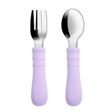 寶寶餐勺叉子不鏽鋼 硅膠長手柄家用兒童便攜輔食吃飯叉勺套裝, 1個, 1個, Y2愛心不鏽鋼勺叉