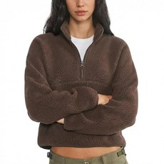 Yioaga 여성용 플리스 스웨트셔츠 크롭 긴소매 하프 지퍼 풀오버 셰르파 재킷 주머니가 있는 따뜻한 퍼지 코트 179882