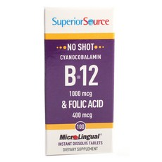 Superior Source No Shot 氰鈷胺素 B-12 1000mcg 和葉酸 400mcg 片劑, 1個, 100 件