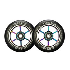 CLAS FOX 100/110mm 한 쌍 프로 스턴트 스쿠터 휠 ABEC-9 베어링 CNC 금속 코어 (2피스)(블랙-블랙), 블랙 PU 레인보우 코어