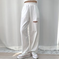 teedaily 女款剪裁開叉運動寬鬆鬆緊褲