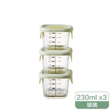 樂扣樂扣 寶寶副食品耐熱玻璃調理盒 230ml 薄荷綠 三入組, 1個, 3入