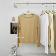 Fee 圓領T 長袖上衣女 輕透細棉 內搭衫 薄長袖