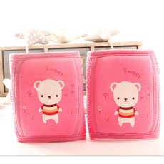 大小任意調節寶寶護膝 護肘 透氣護膝 嬰兒爬行護膝 寶寶膝蓋保護套 可調護膝, 1個, 粉小熊（魔鬼氈）