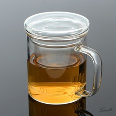 베이직 내열유리 거름망 티머그 350ml 모던키친 일체형거름망 사무실컵 뚜껑컵 손님맞이 홈카페