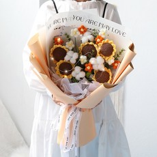 여성 니트 장미 꽃다발 선물 DIY 뜨개질 꽃, 옐로 5송이 해바라기 꽃다발 대