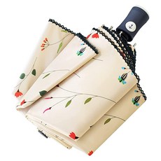 Cuby UV 햇빛 우산 컴팩트 접이식 여행용 자동 개폐 방풍 방수 및 99.9% 자외선 차단 파라솔 실버 코팅 (실버 로즈) 139875 5565420593, 꽃 Cuby 139875 5565420593