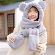 《小日子家居館》小熊帽子 女秋冬圍巾手套三件套 圍脖可愛 南方小土豆 保暖防風一體帽圍巾