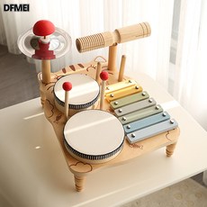 QRU 兒童木製奧爾夫音樂打擊樂器敲琴打鼓敲鑼寶寶手拍鼓益智玩具, 1個, 小貓音樂臺【1kg】木琴款